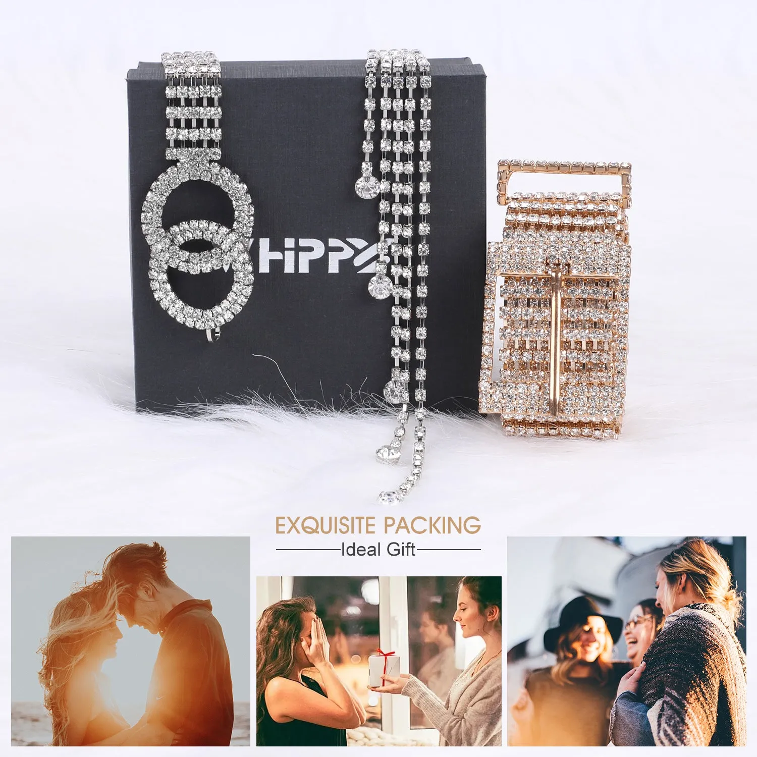 Women Halloween Rhinestone Belt Shiny Diamond Crystal Ladies Waist Belt for Jeans Dresses Silver Gold
