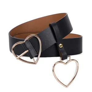 Women Heart-shaped Belt Wide PU Leather Belt Metal Buckle for Women Girls Students Halloween Costume