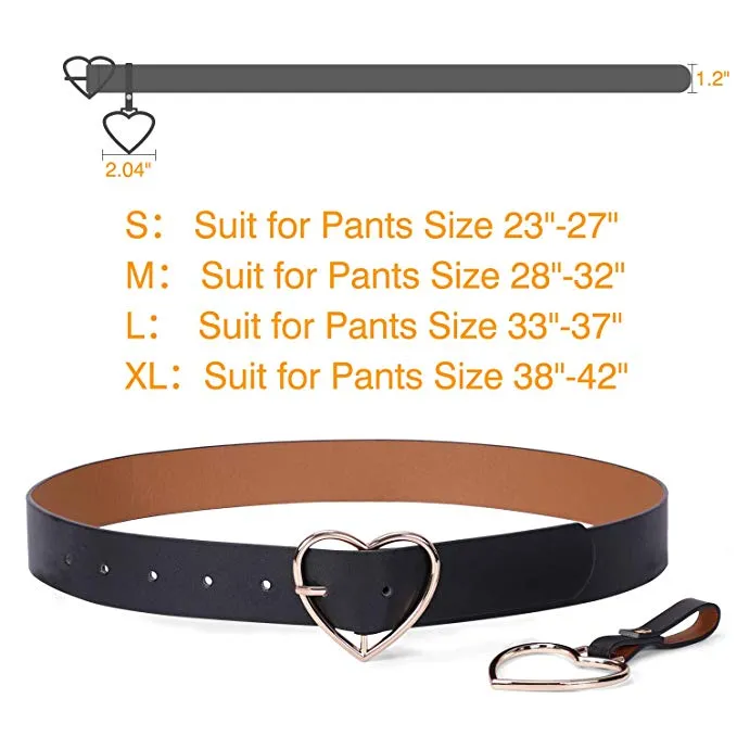 Women Heart-shaped Belt Wide PU Leather Belt Metal Buckle for Women Girls Students Halloween Costume