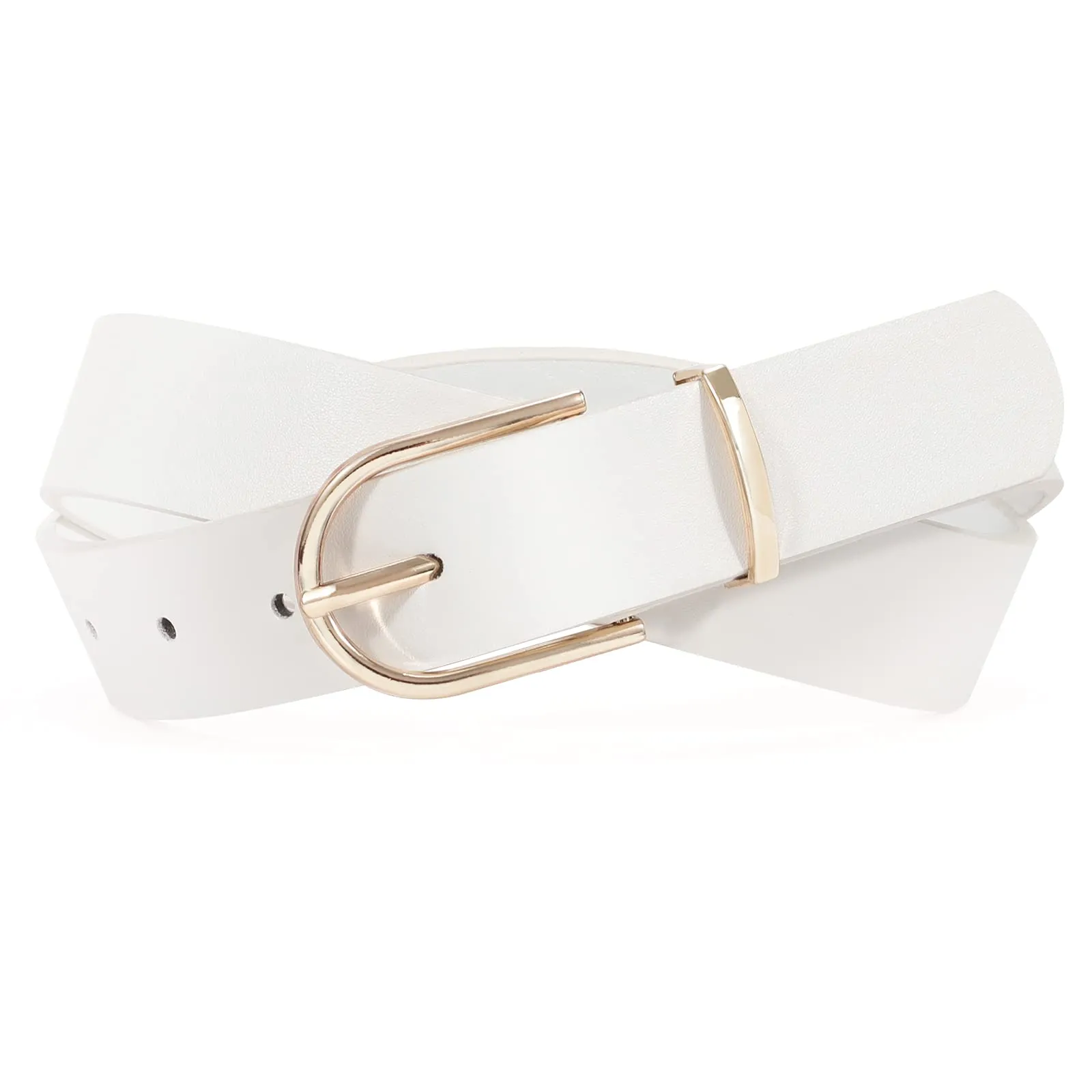 Women Leather belt Faux leather Chic Belt for Jeans Solid Color with Long Gold Curved Pin Buckle