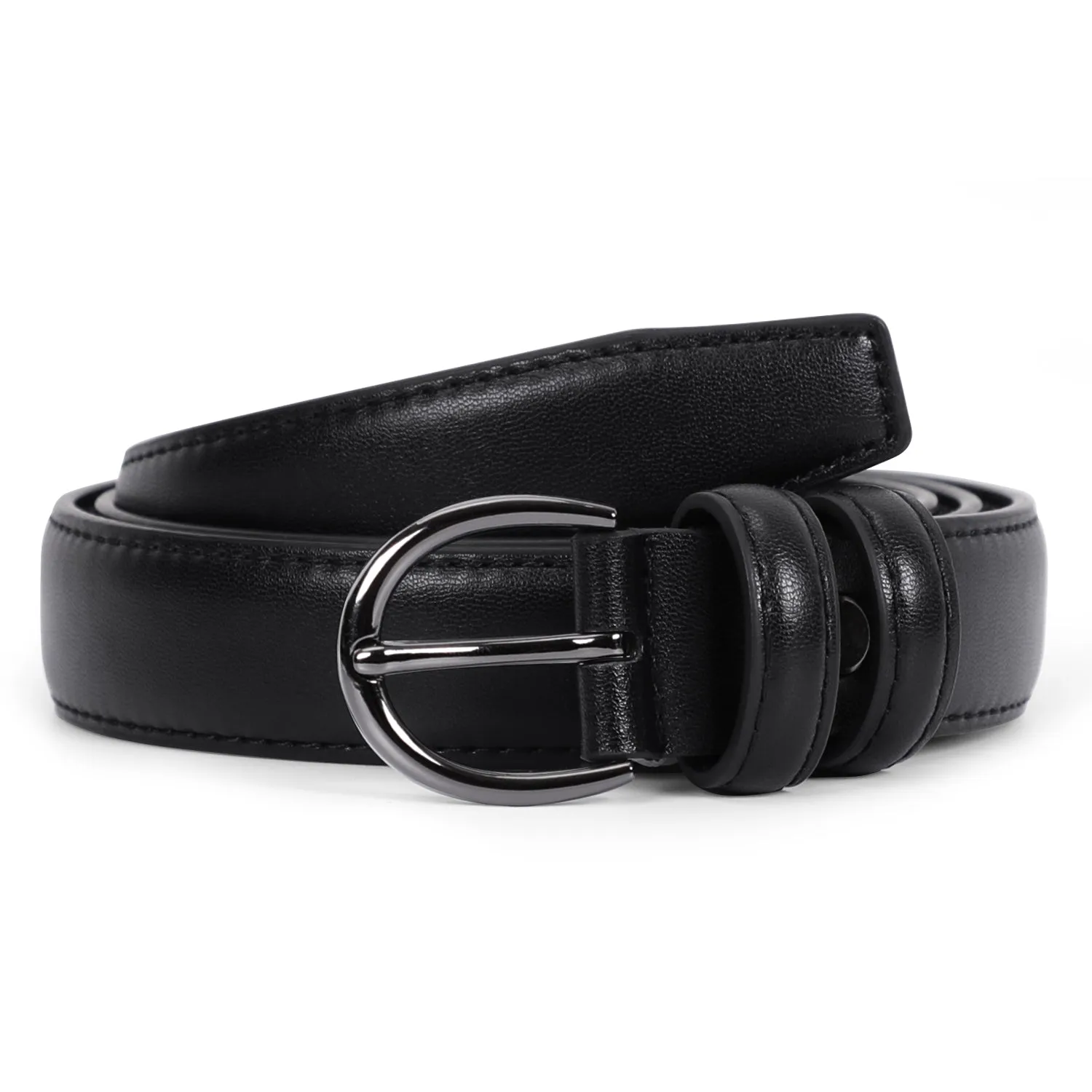 Women Leather Belt Skinny Dress Belt for Jeans Pants with Silver Buckle