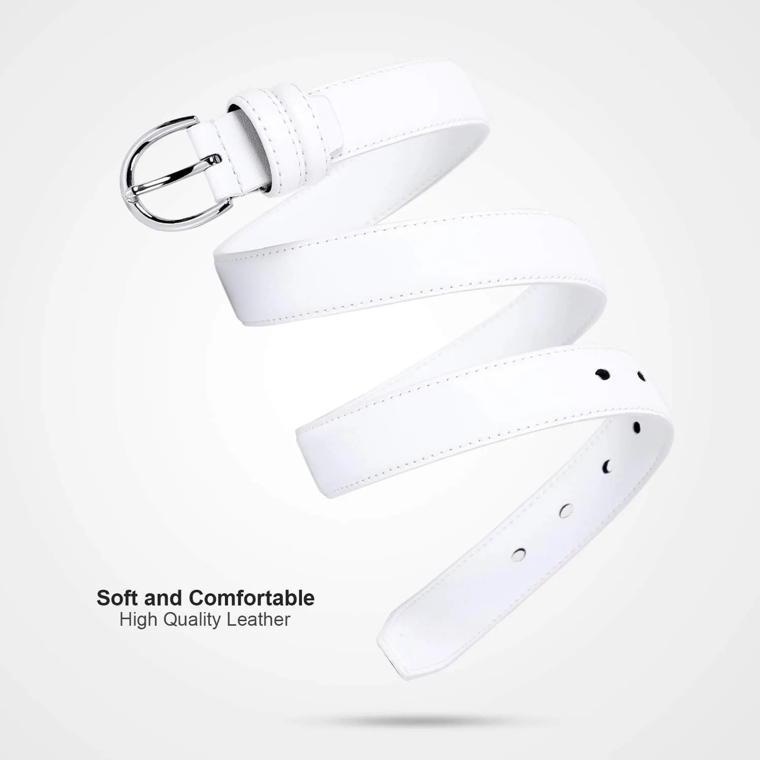 Women Leather Belt Skinny Dress Belt for Jeans Pants with Silver Buckle