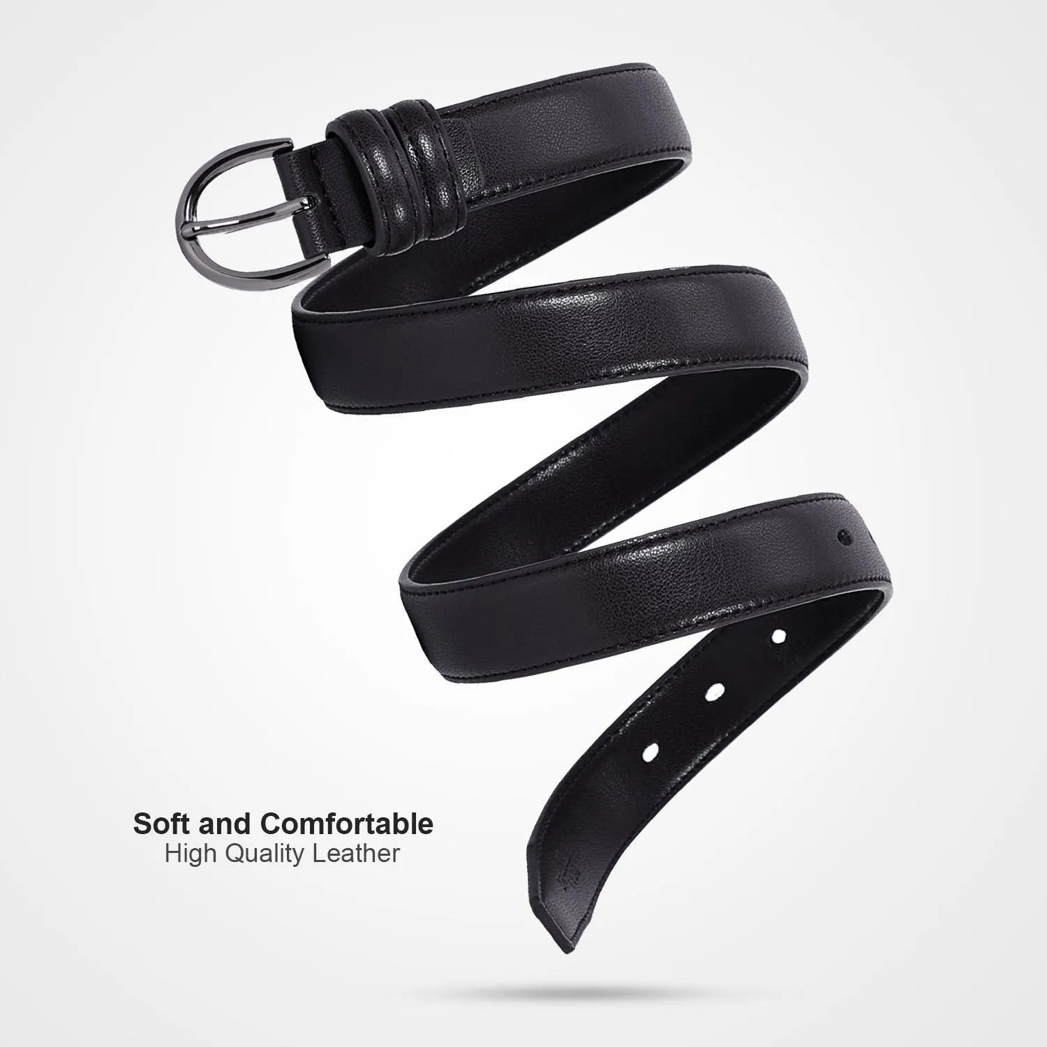 Women Leather Belt Skinny Dress Belt for Jeans Pants with Silver Buckle