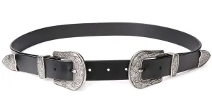 Women Leather Belts Ladies Vintage Western Design Black Waist Belt for Pants Jeans Dresses