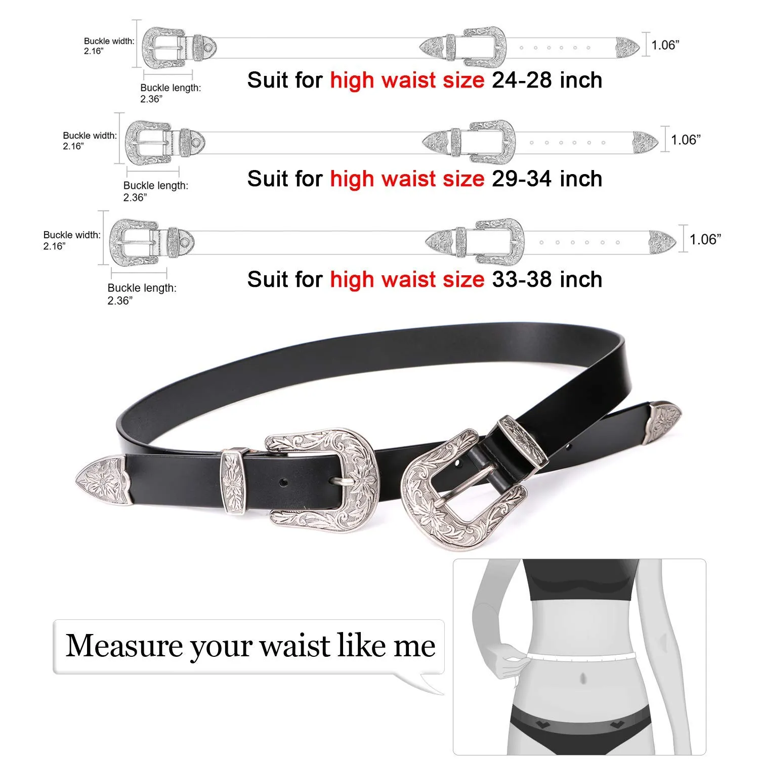 Women Leather Belts Ladies Vintage Western Design Black Waist Belt for Pants Jeans Dresses
