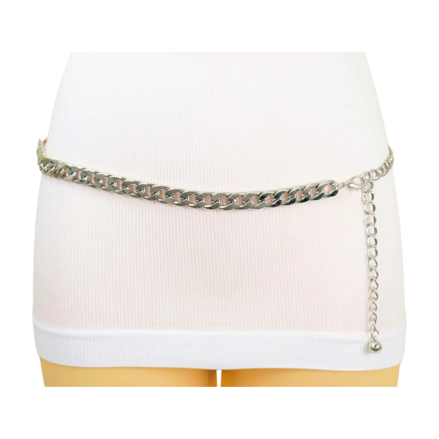 Women Silver Metal Chain Links Skinny Fashion Belt Size S M L