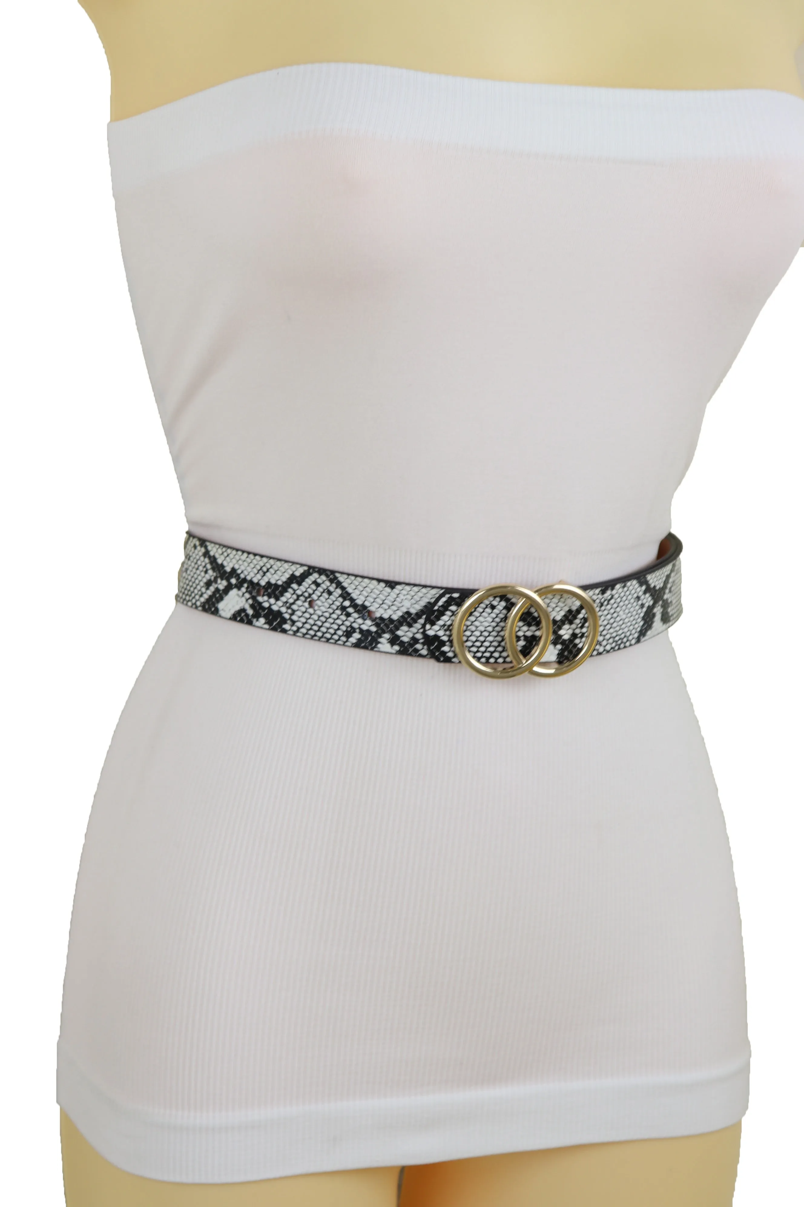 Women Silver Metal Chain Links Skinny Fashion Belt Size S M L