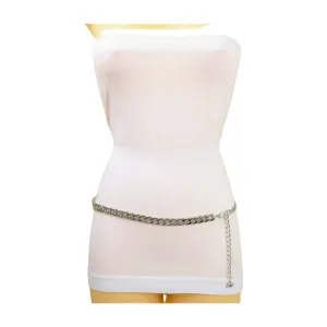 Women Silver Metal Chain Links Skinny Fashion Belt Size S M L