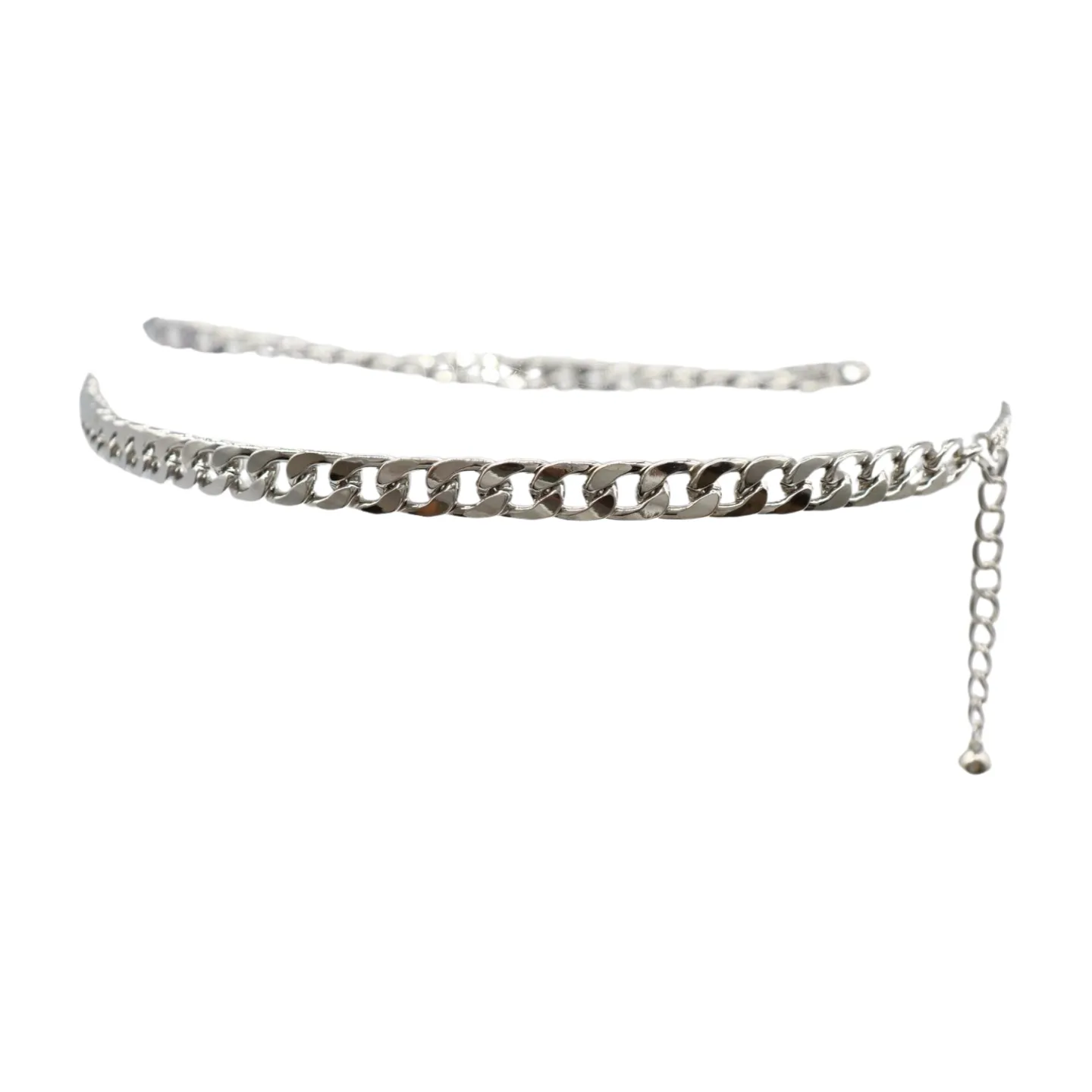 Women Silver Metal Chain Links Skinny Fashion Belt Size S M L