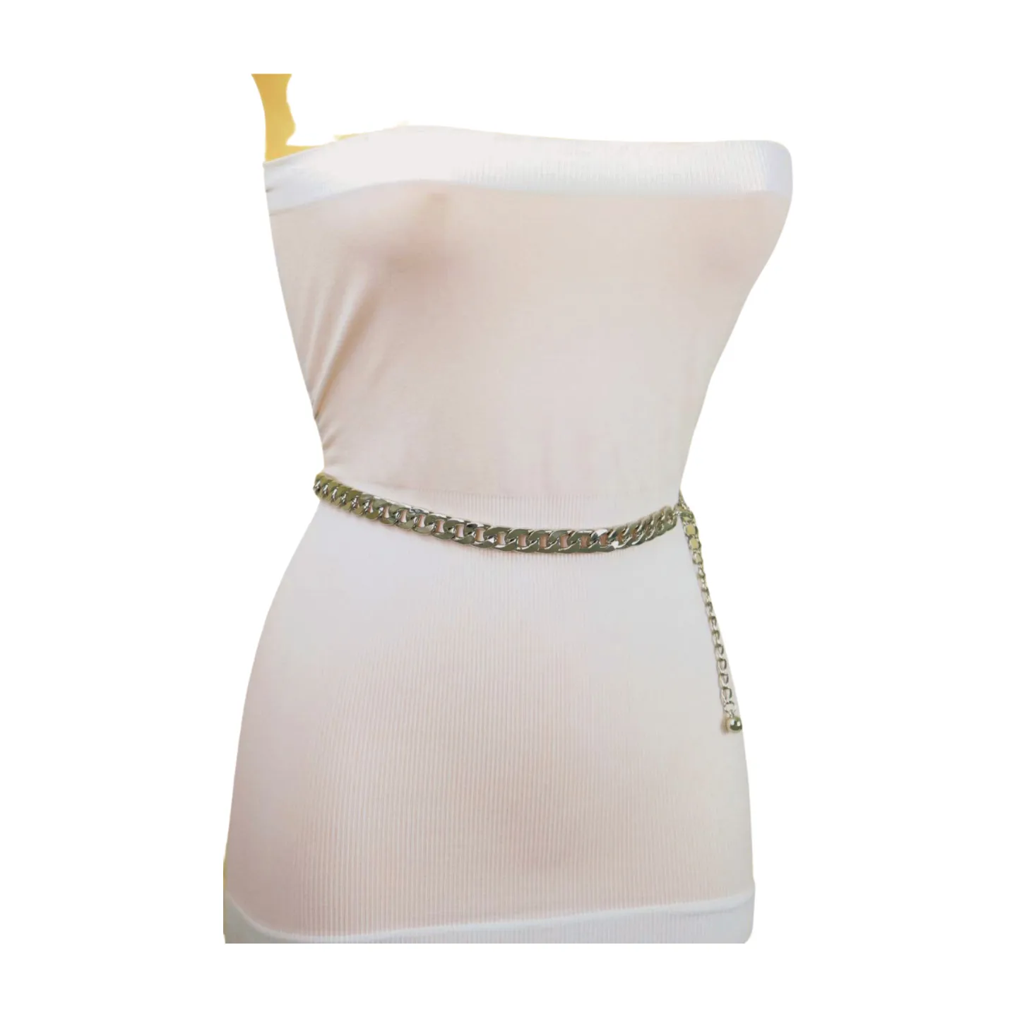 Women Silver Metal Chain Links Skinny Fashion Belt Size S M L