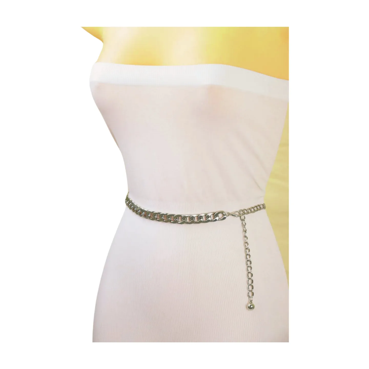 Women Silver Metal Chain Links Skinny Fashion Belt Size S M L