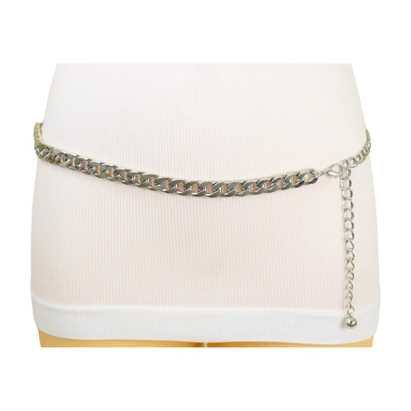 Women Silver Metal Chain Links Skinny Fashion Belt Size S M L