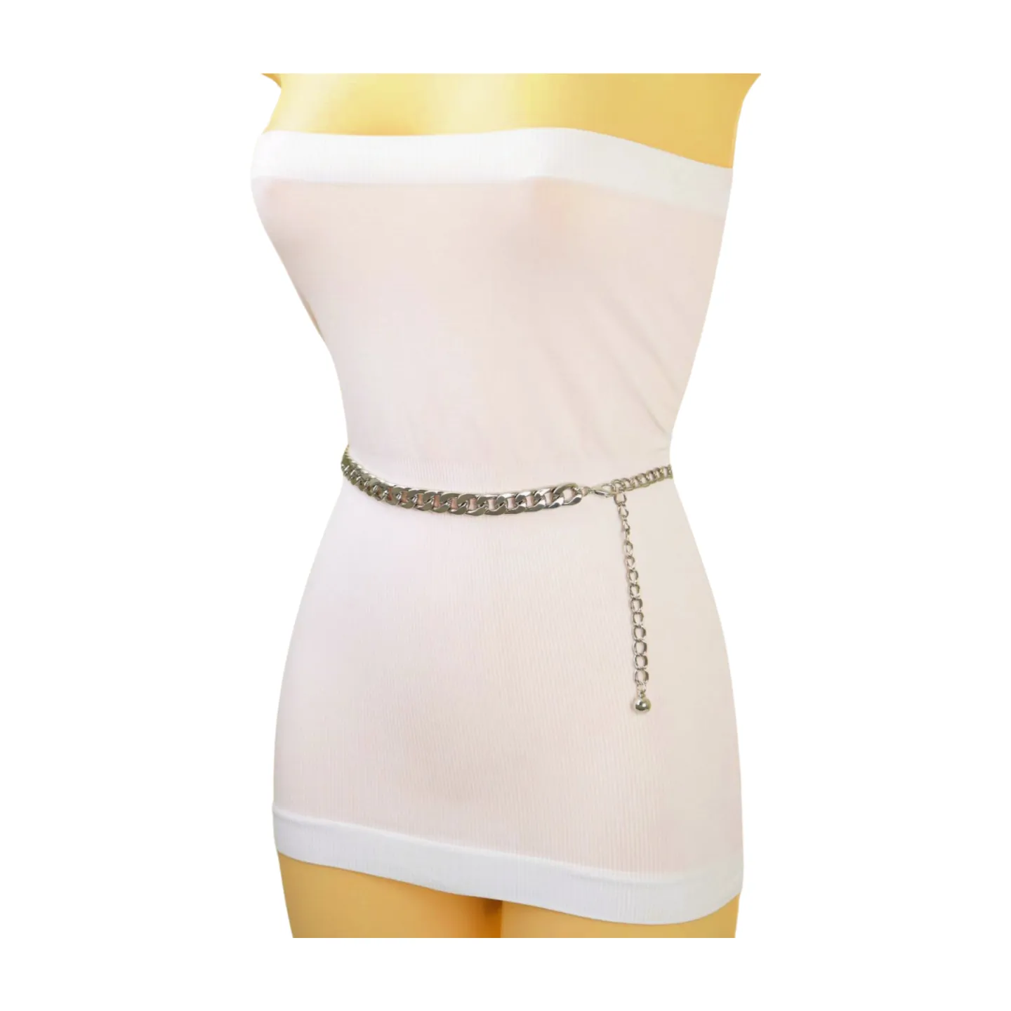 Women Silver Metal Chain Links Skinny Fashion Belt Size S M L