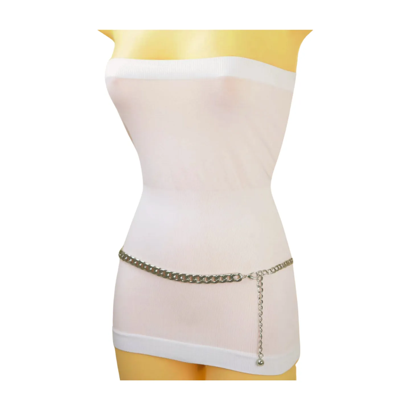 Women Silver Metal Chain Links Skinny Fashion Belt Size S M L