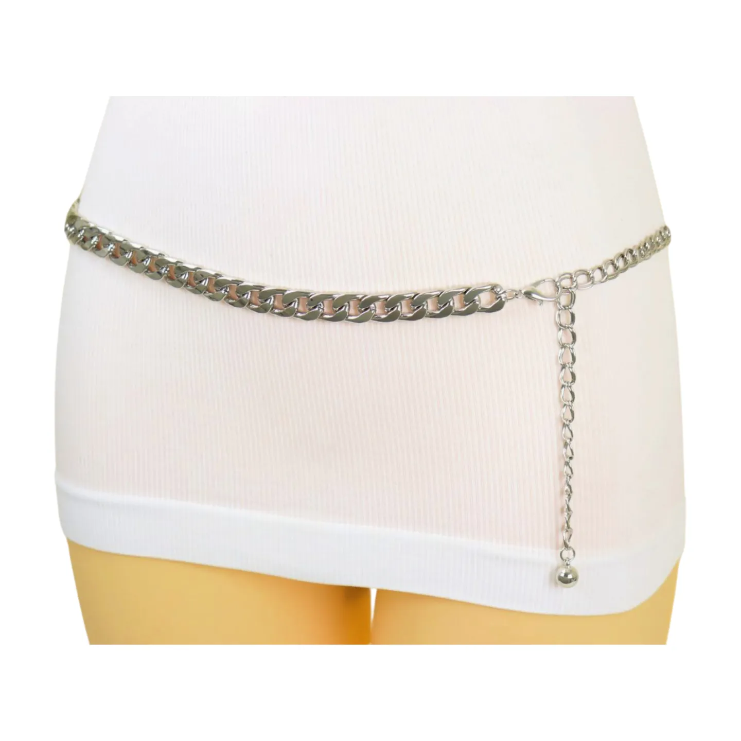 Women Silver Metal Chain Links Skinny Fashion Belt Size S M L