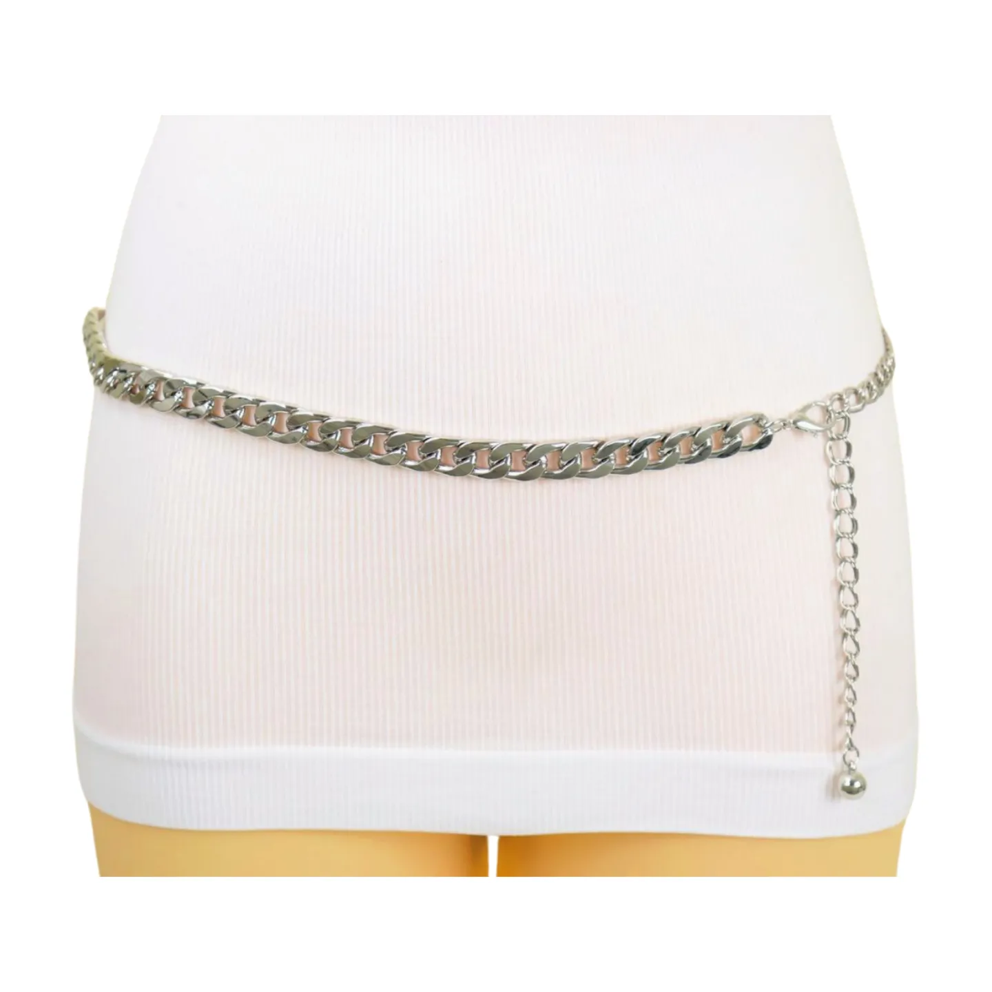 Women Silver Metal Chain Links Skinny Fashion Belt Size S M L