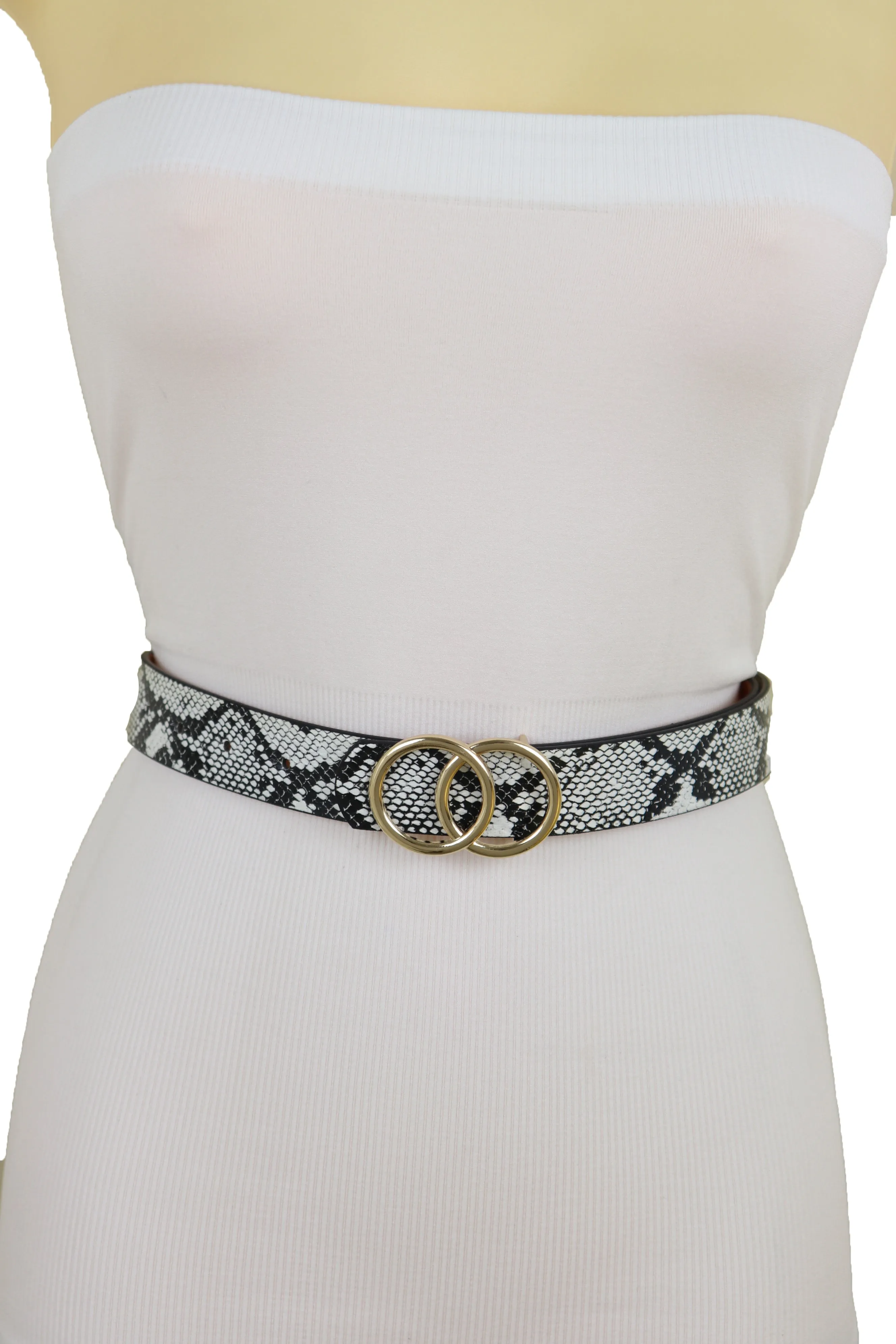 Women Silver Metal Chain Links Skinny Fashion Belt Size S M L