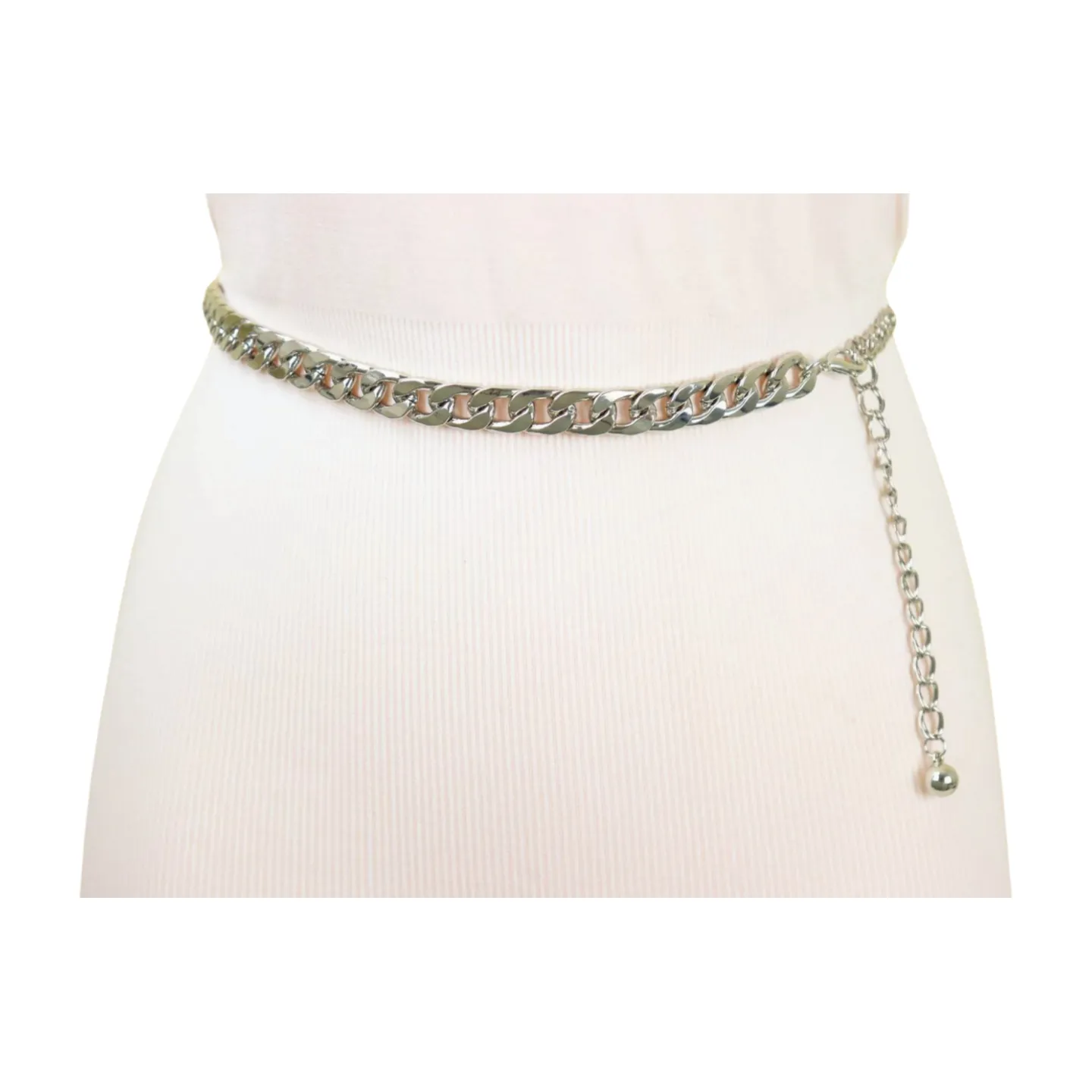 Women Silver Metal Chain Links Skinny Fashion Belt Size S M L