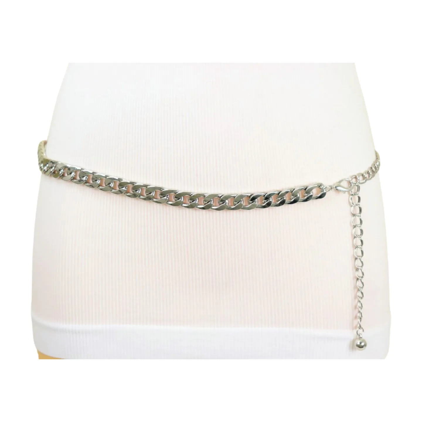 Women Silver Metal Chain Links Skinny Fashion Belt Size S M L