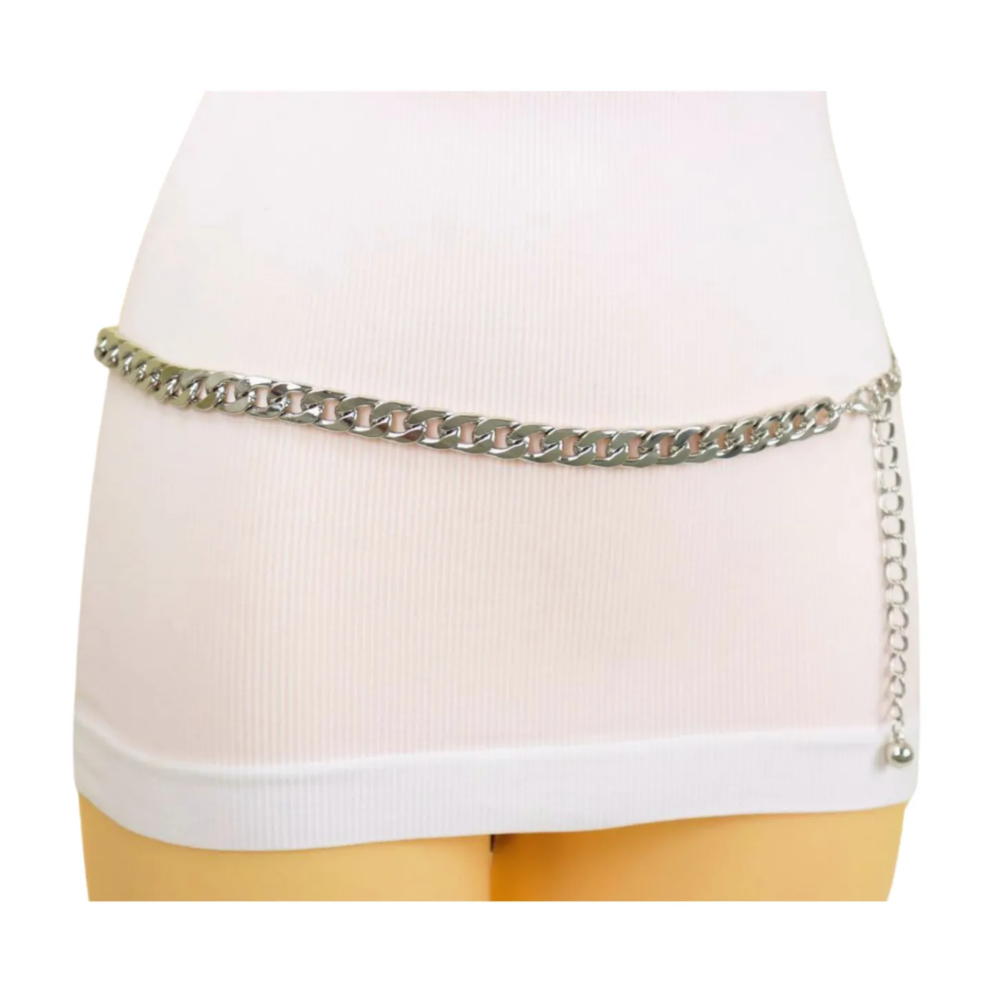 Women Silver Metal Chain Links Skinny Fashion Belt Size S M L