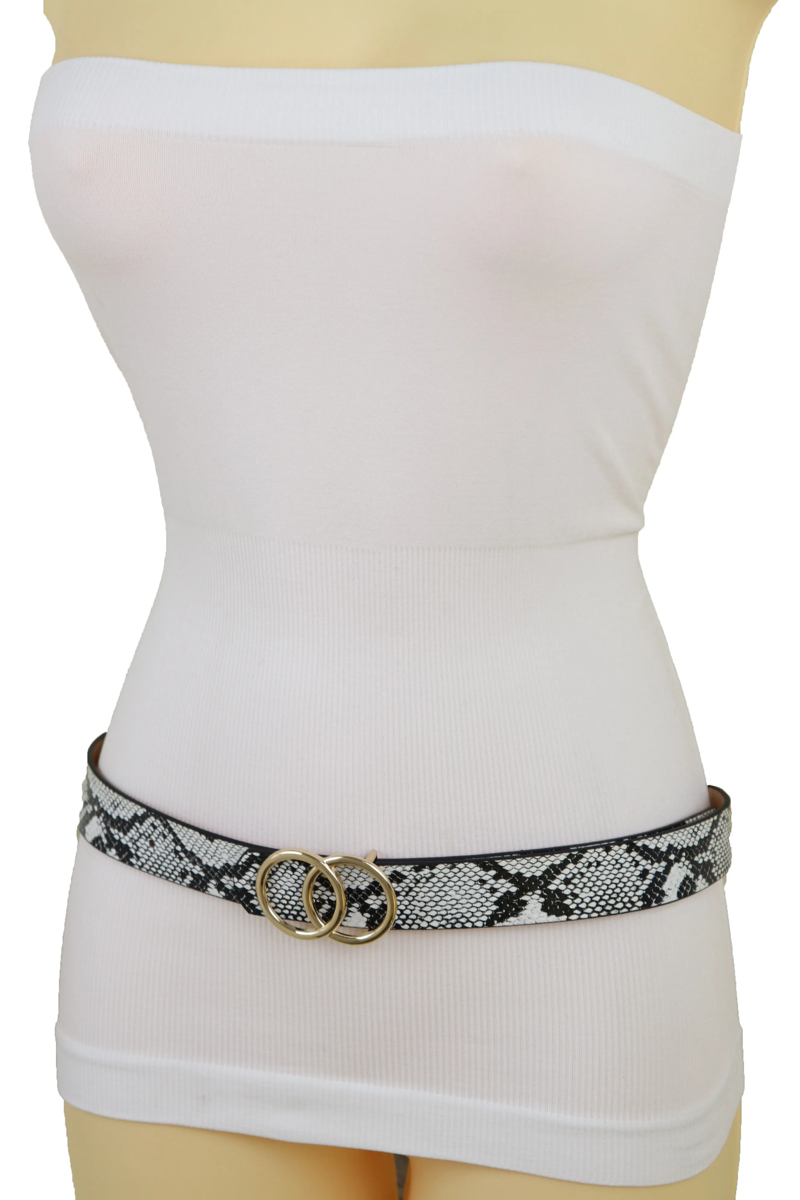 Women Silver Metal Chain Links Skinny Fashion Belt Size S M L