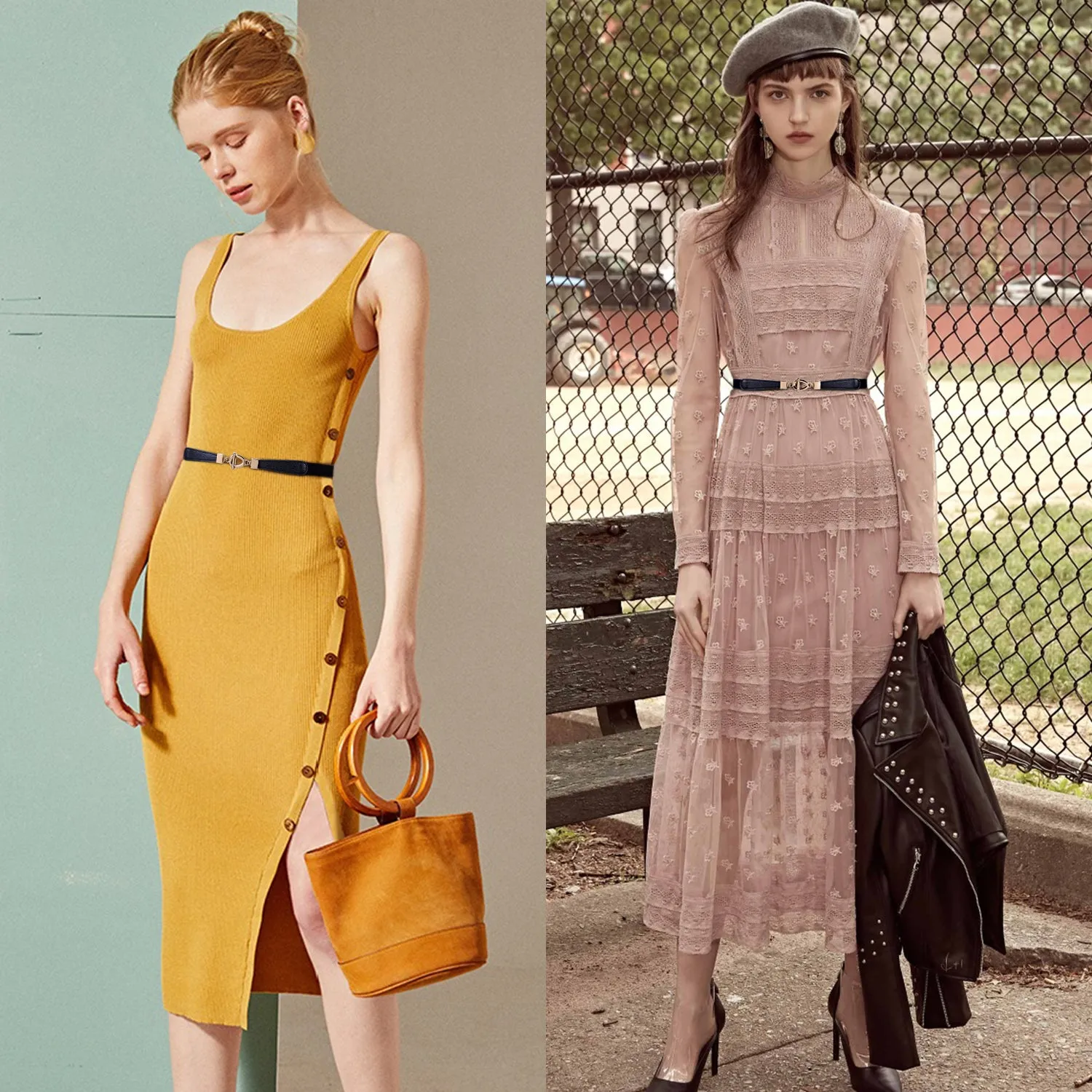 Women Skinny Elastic Stretch Belt for Dresses Retro Ladies Waist Cinch Thin Belt By JASGOOD