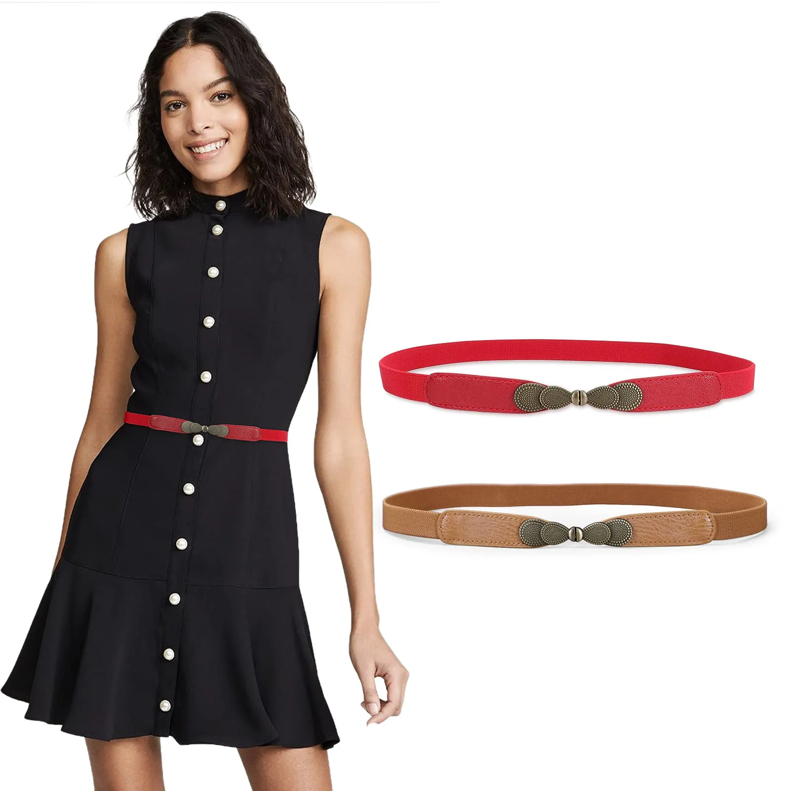 Women Skinny Elastic Stretch Belt for Dresses Retro Ladies Waist Vintage Thin Belt by JASGOOD
