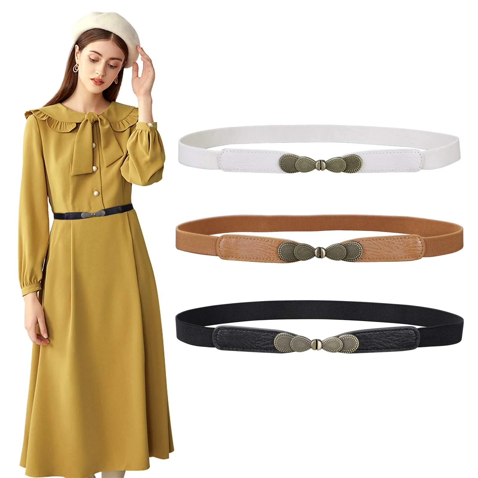 Women Skinny Elastic Stretch Belt for Dresses Retro Ladies Waist Vintage Thin Belt by JASGOOD