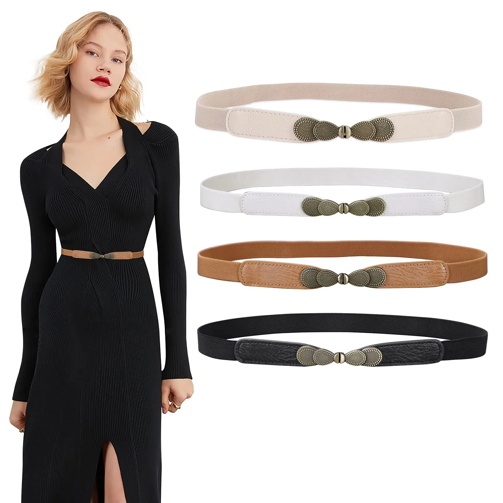 Women Skinny Elastic Stretch Belt for Dresses Retro Ladies Waist Vintage Thin Belt by JASGOOD