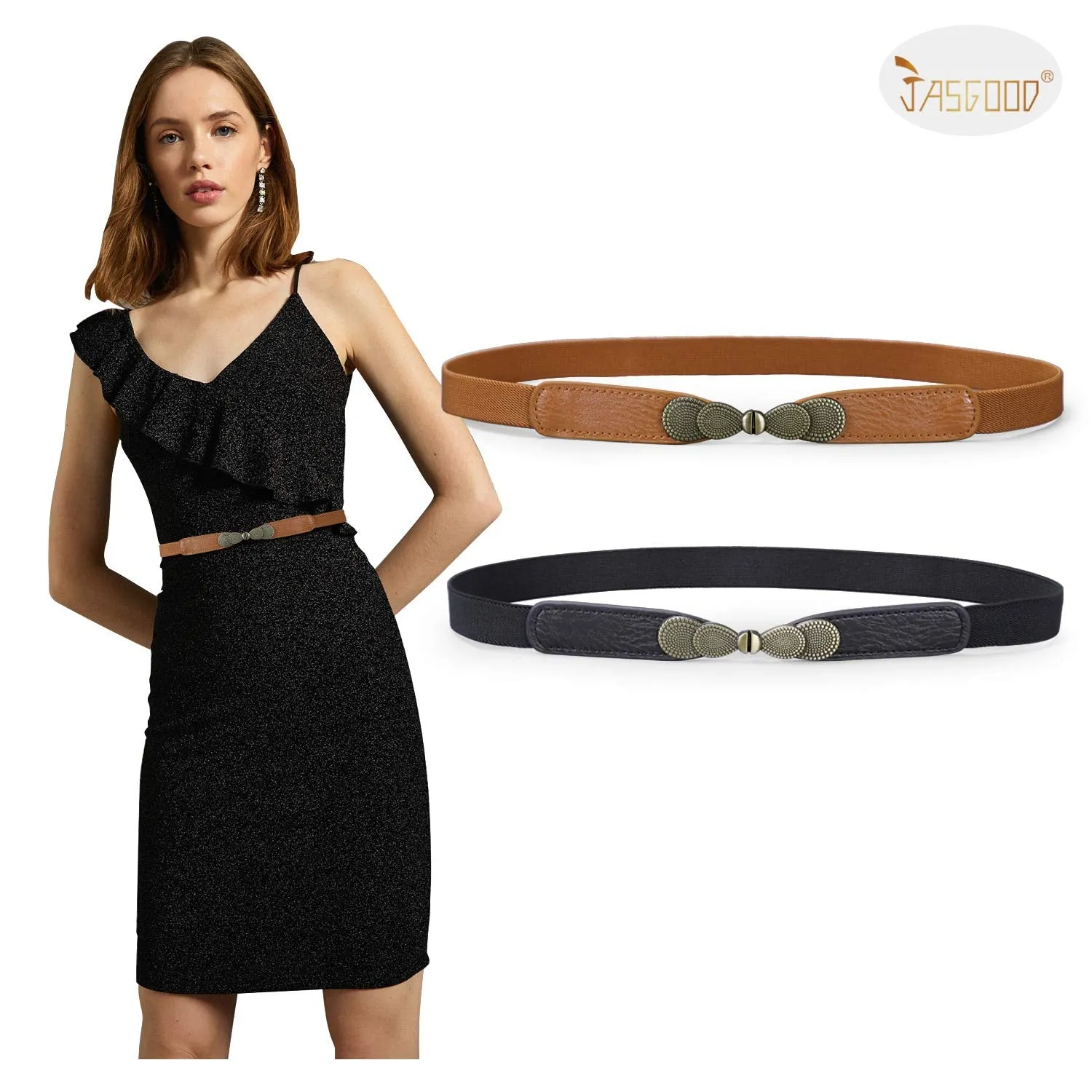 Women Skinny Elastic Stretch Belt for Dresses Retro Ladies Waist Vintage Thin Belt by JASGOOD