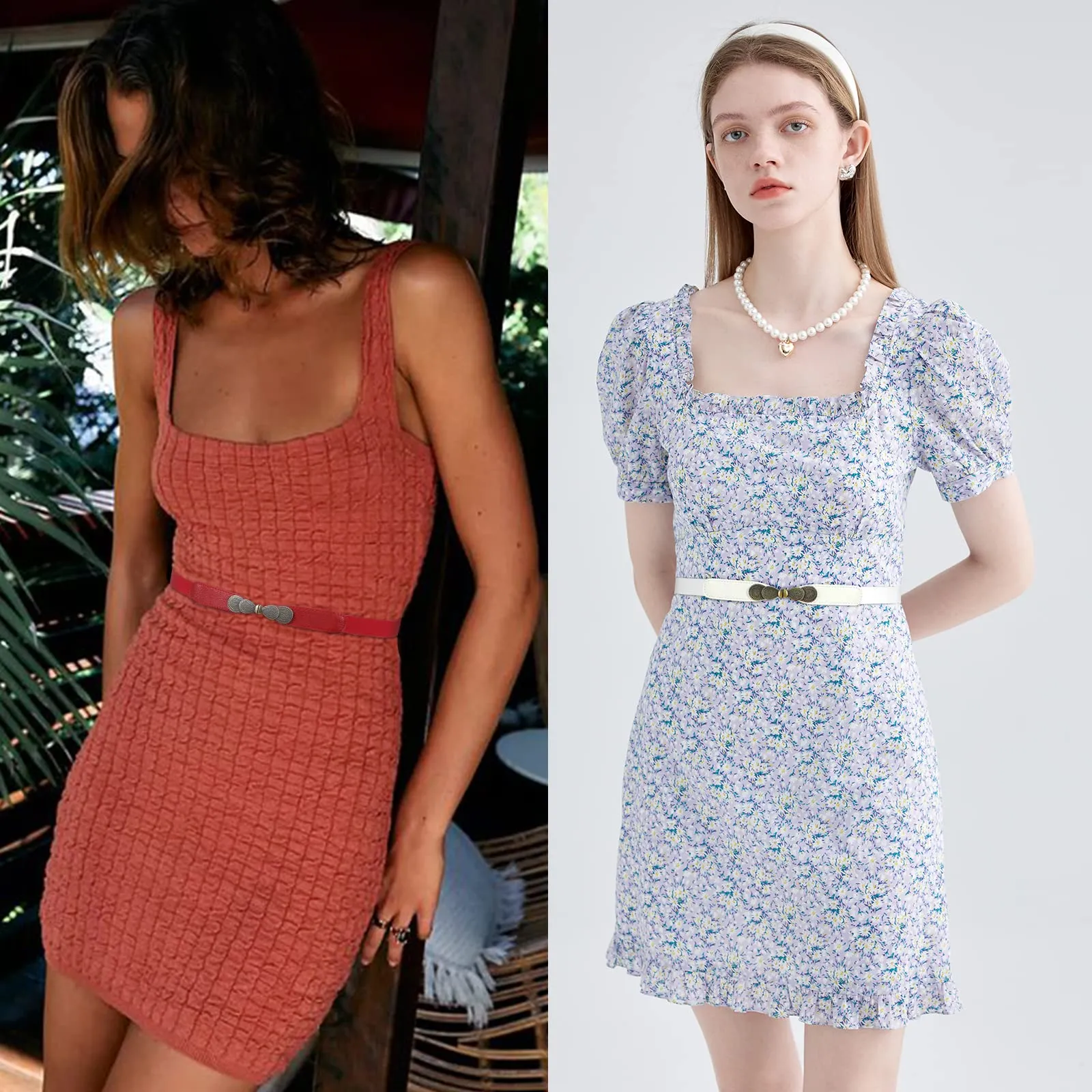 Women Skinny Elastic Stretch Belt for Dresses Retro Ladies Waist Vintage Thin Belt by JASGOOD