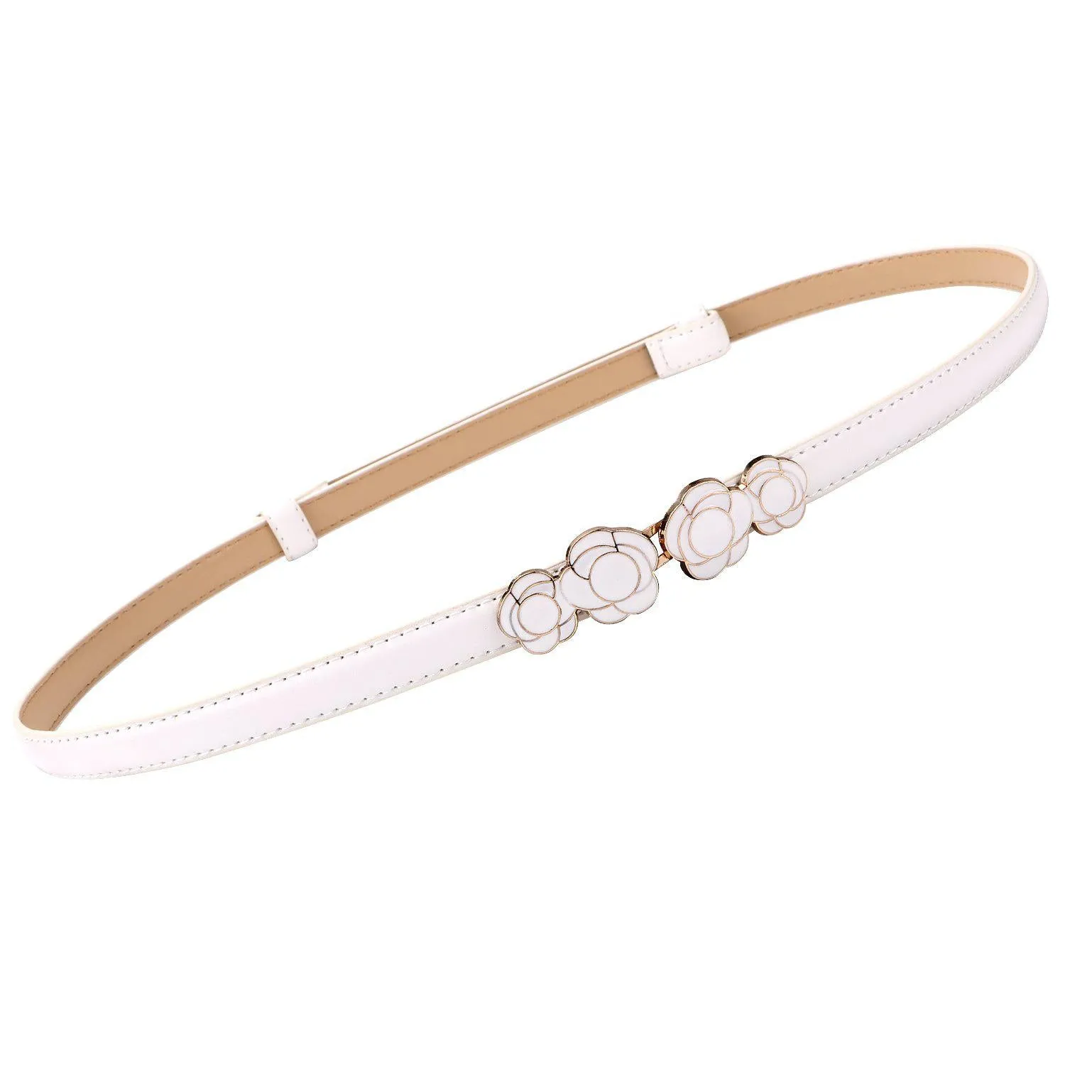 Women Skinny Leather Belts Thin Waist Belt for Dresses Fashion Adjustable Black with Interlocking Buckle