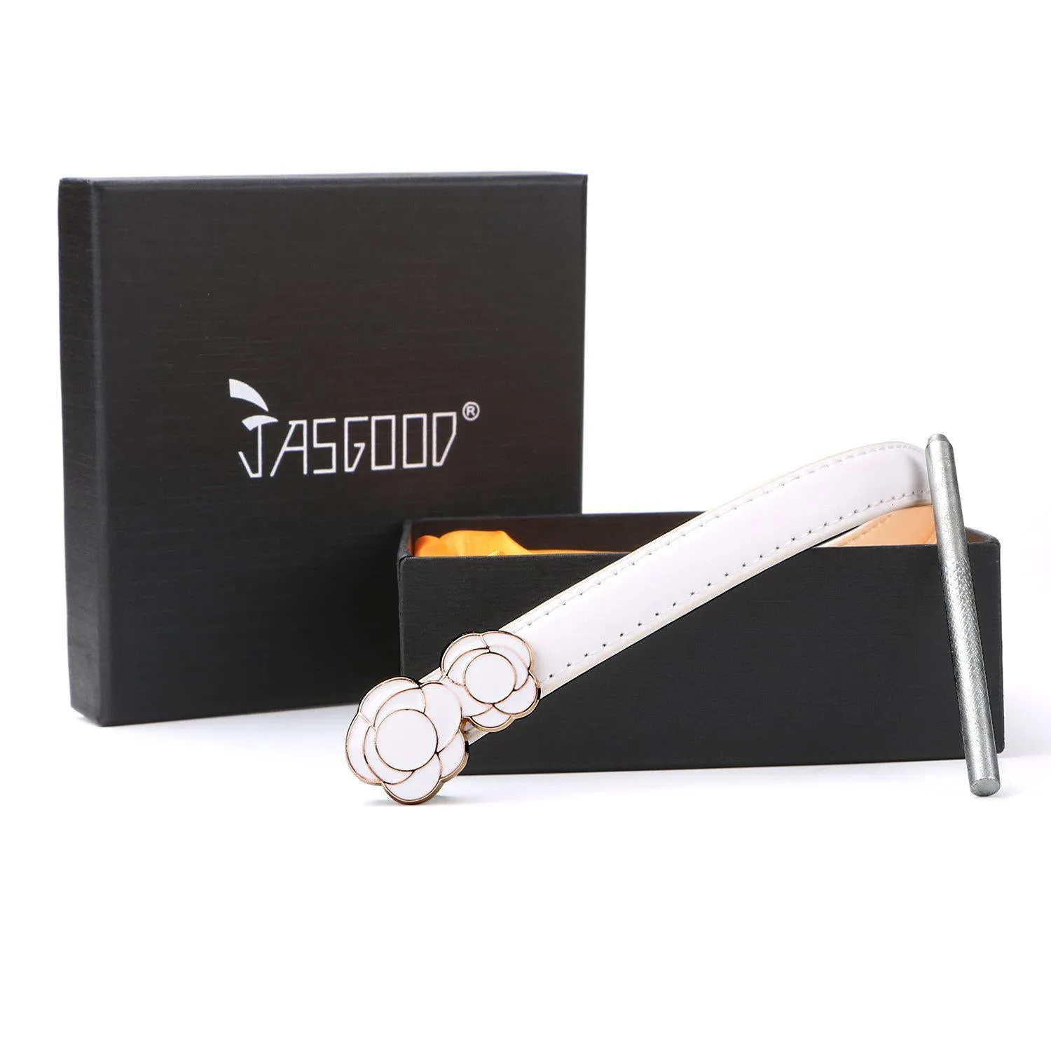 Women Skinny Leather Belts Thin Waist Belt for Dresses Fashion Adjustable Black with Interlocking Buckle