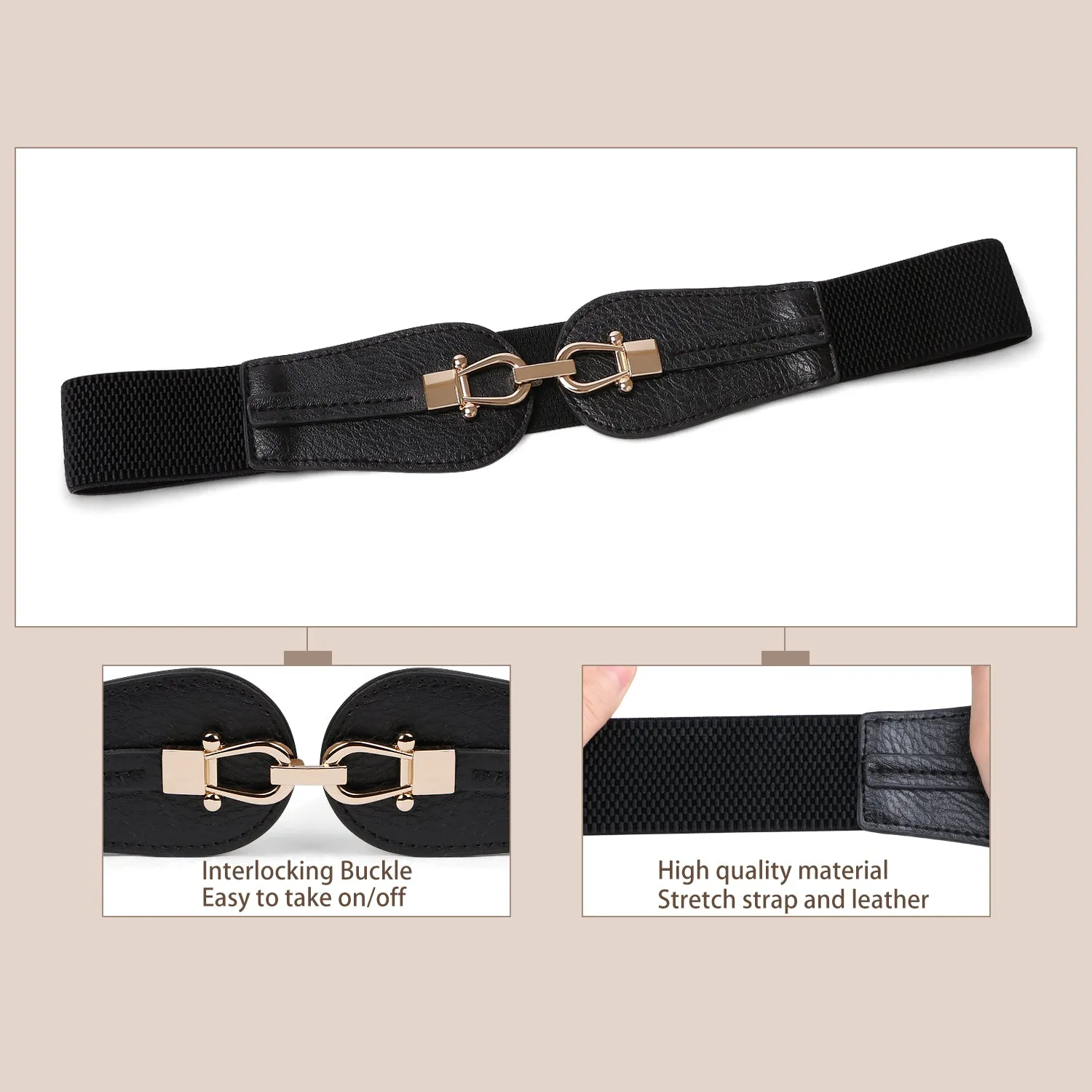 Women Stretchy Wide Waist Belt For Dress Ladies Elastic Retro Cinch Belt by JASGOOD