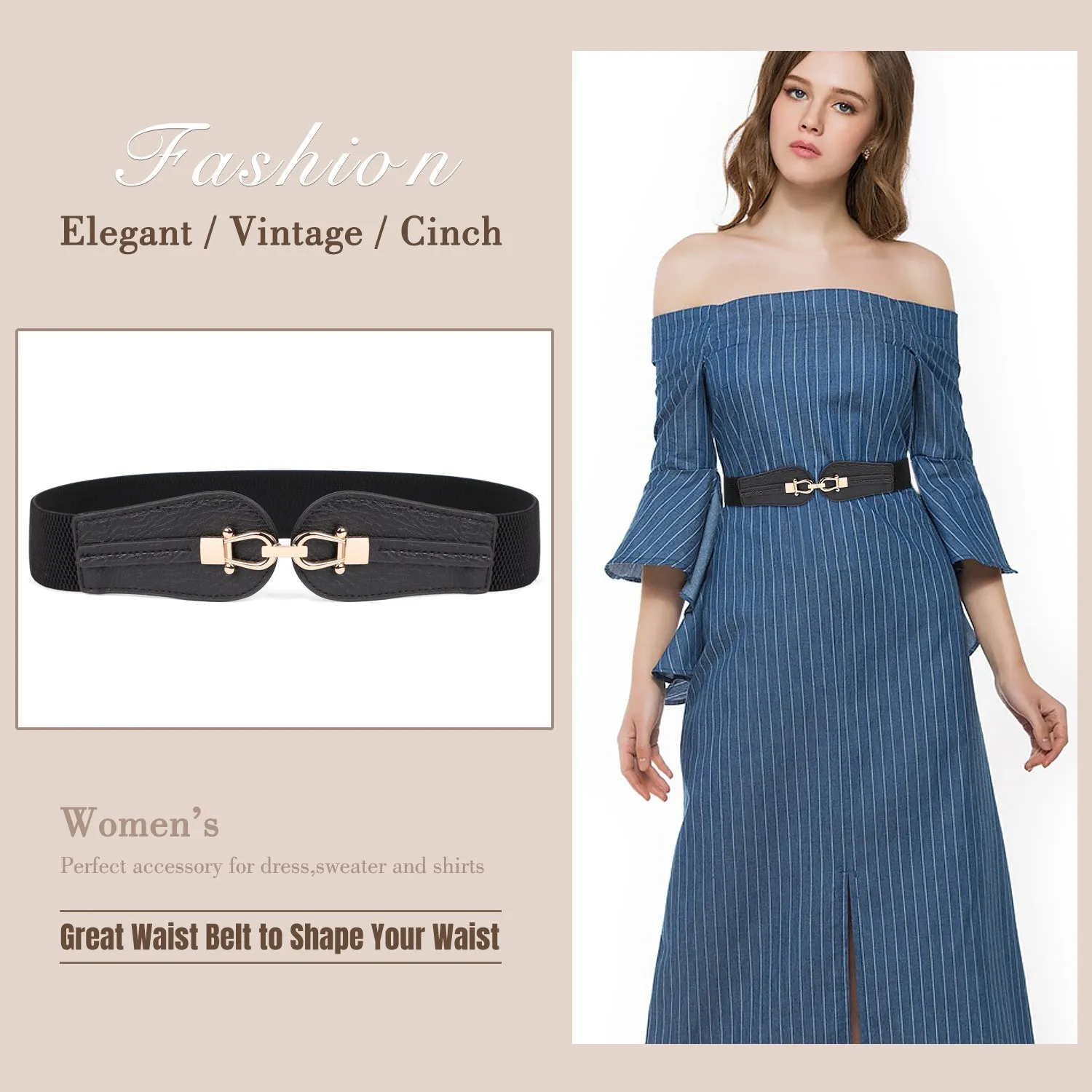 Women Stretchy Wide Waist Belt For Dress Ladies Elastic Retro Cinch Belt by JASGOOD
