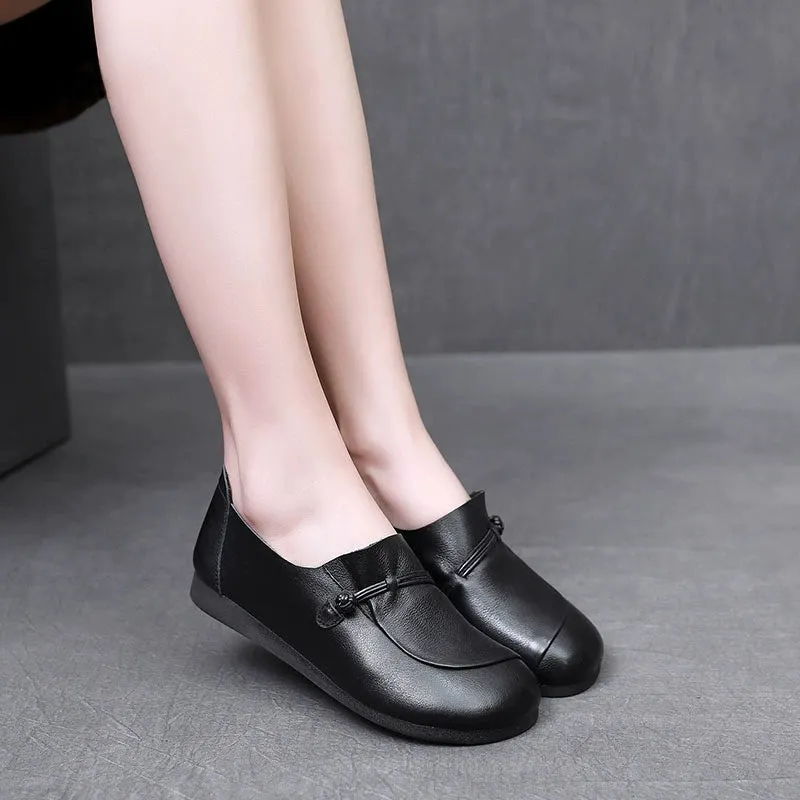 Women Vintage Comfortable Cowhide Soft Sole Daily Wear Flats