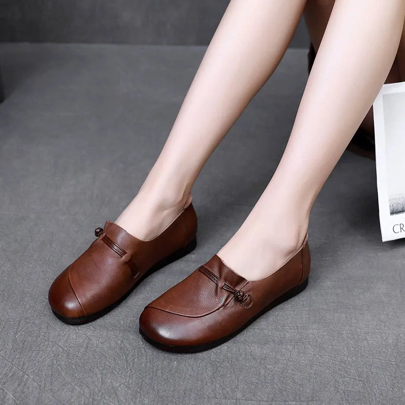 Women Vintage Comfortable Cowhide Soft Sole Daily Wear Flats