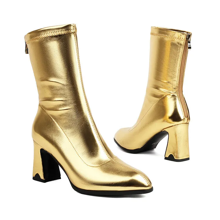 Women's Bling Pointed Toe Square Heel Ankle Boots