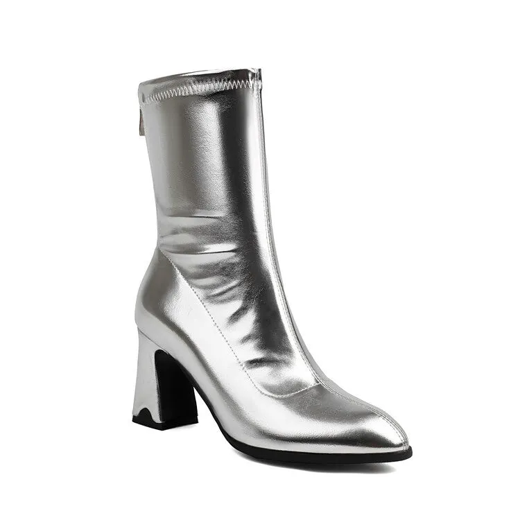 Women's Bling Pointed Toe Square Heel Ankle Boots