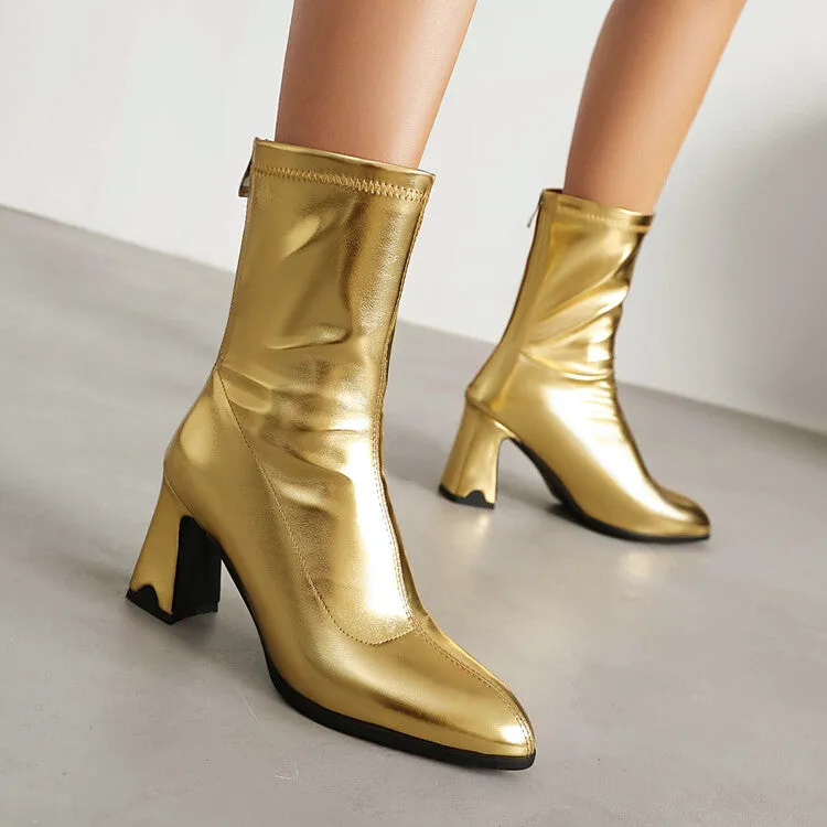 Women's Bling Pointed Toe Square Heel Ankle Boots
