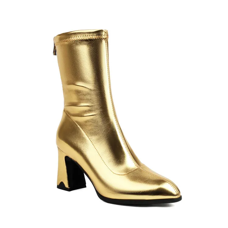 Women's Bling Pointed Toe Square Heel Ankle Boots