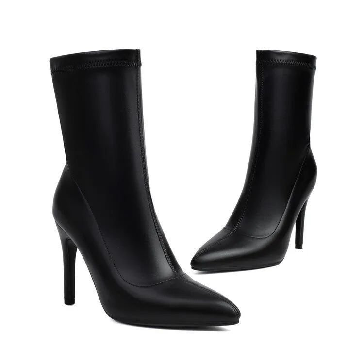 Women's Bling Pointed Toe Thin Heel Short Boots