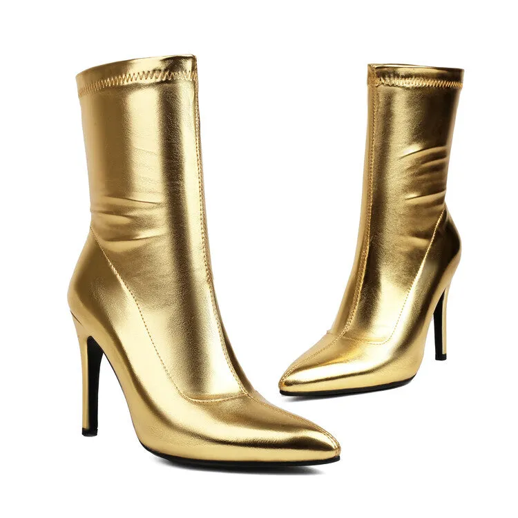 Women's Bling Pointed Toe Thin Heel Short Boots