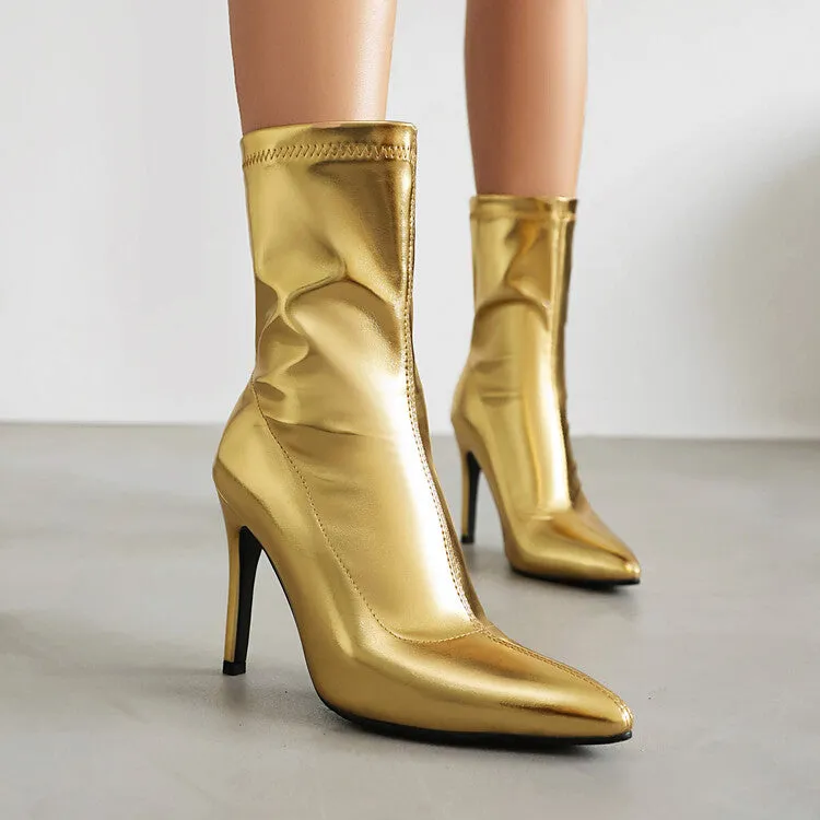 Women's Bling Pointed Toe Thin Heel Short Boots