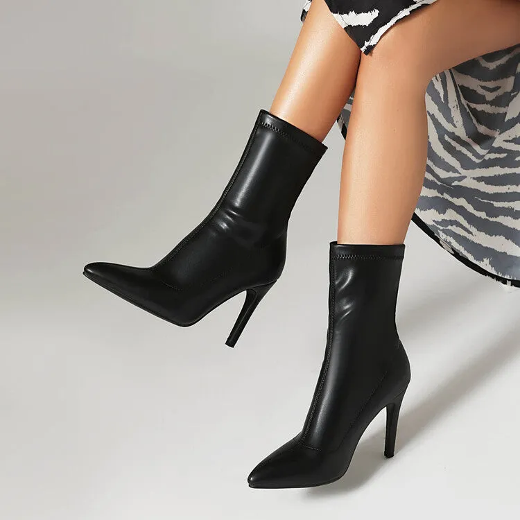 Women's Bling Pointed Toe Thin Heel Short Boots