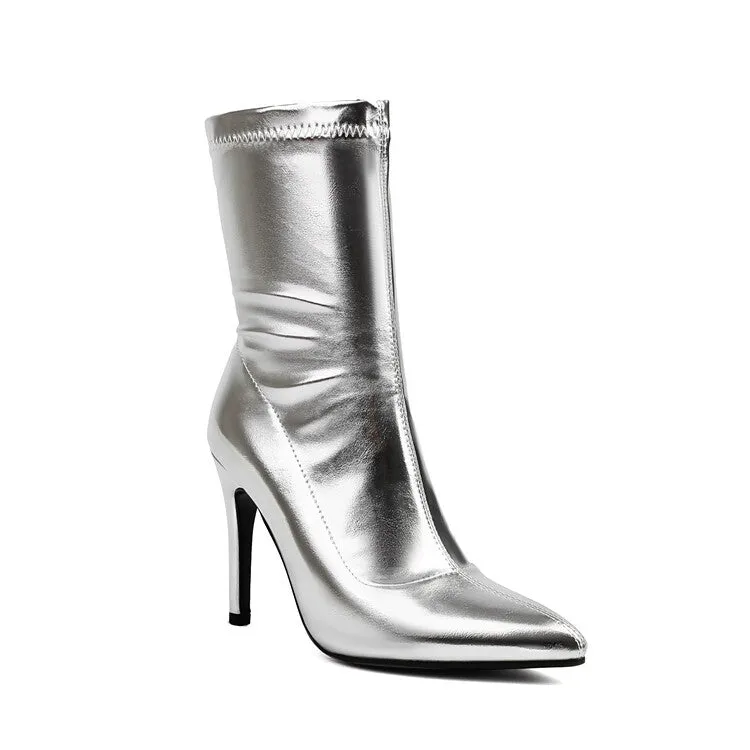 Women's Bling Pointed Toe Thin Heel Short Boots
