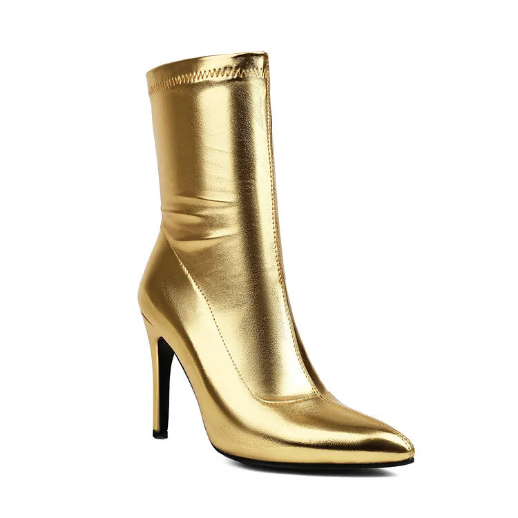 Women's Bling Pointed Toe Thin Heel Short Boots
