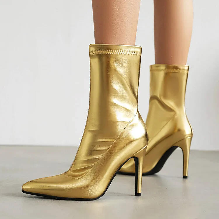 Women's Bling Pointed Toe Thin Heel Short Boots