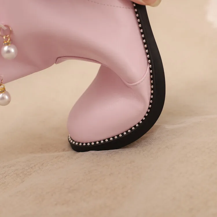 Women's Bows Round Toe Flat Mid Calf Boots