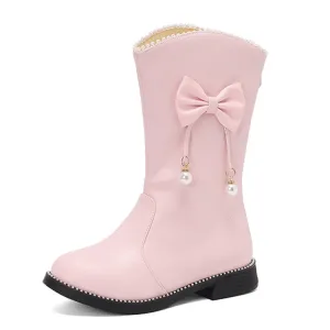 Women's Bows Round Toe Flat Mid Calf Boots